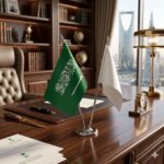 علم السعودية و علم بشعار خاص مكتبي صغير مجوز #98