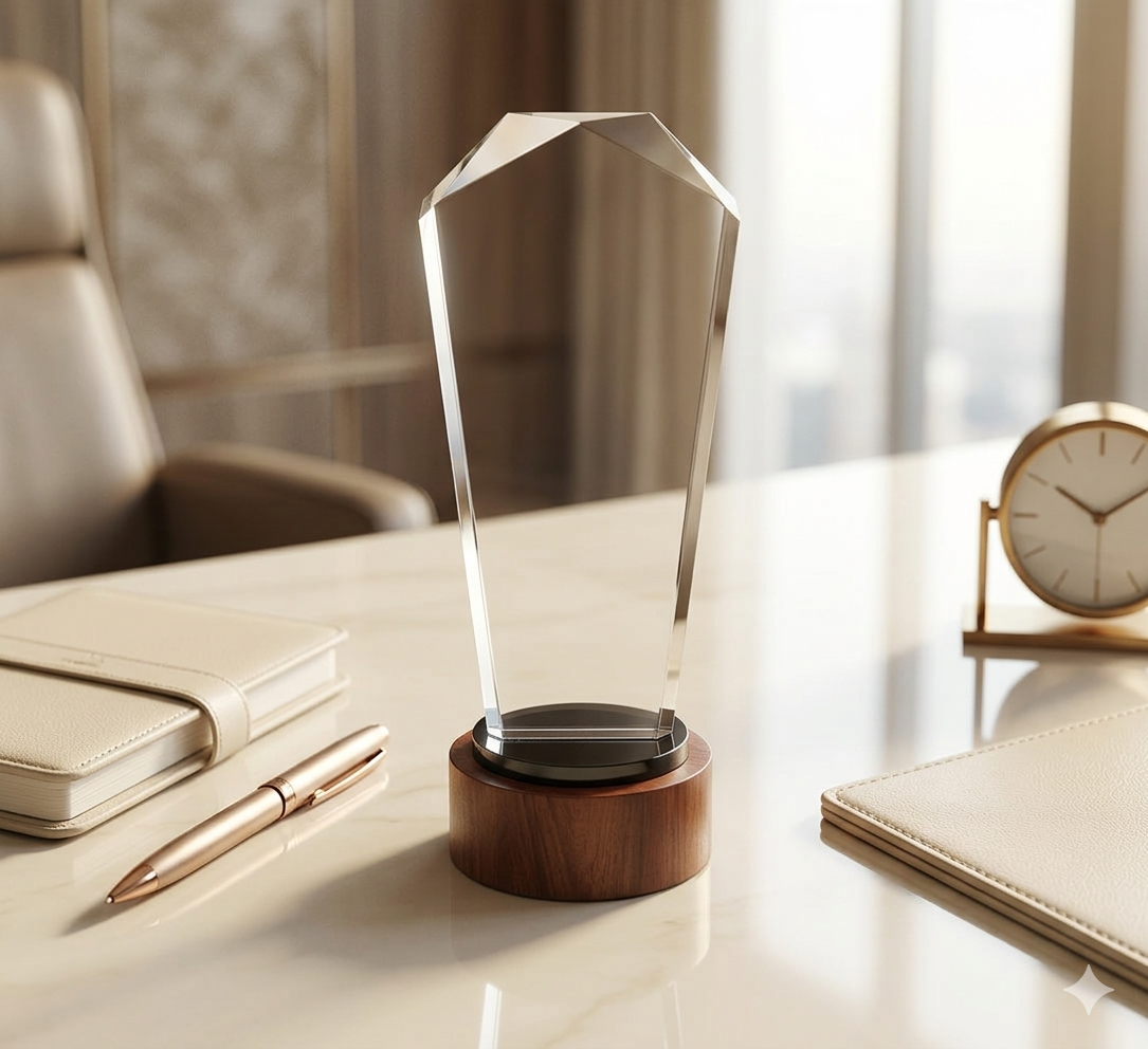 1773934748039 درع تكريم كريستال 25×8 قاعدة دائرية بني #60 - الصورة 1