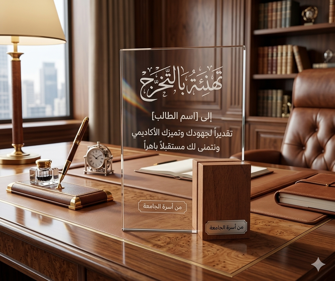 1773934962633 درع كريستال فاخر 14 × 23 سم مع قاعدة خشب طبيعي #521 - الصورة 1